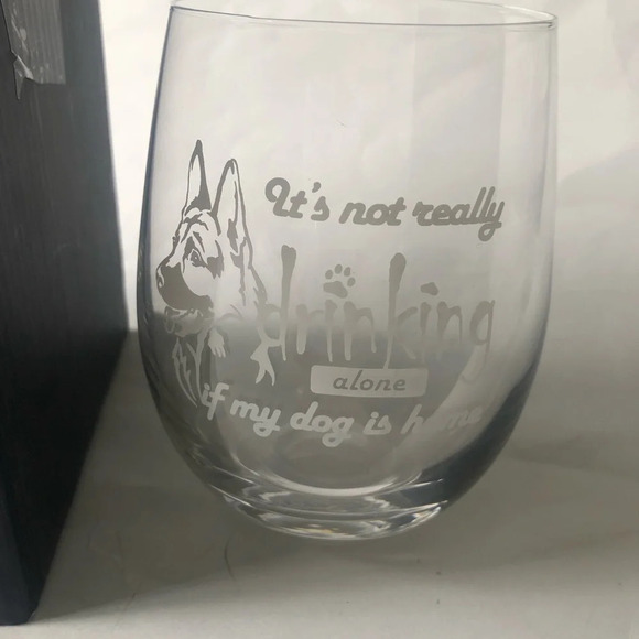 “It’s not really drinking alone if my dog is home” 19 oz Stemless Wine Glass - Picture 2 of 2